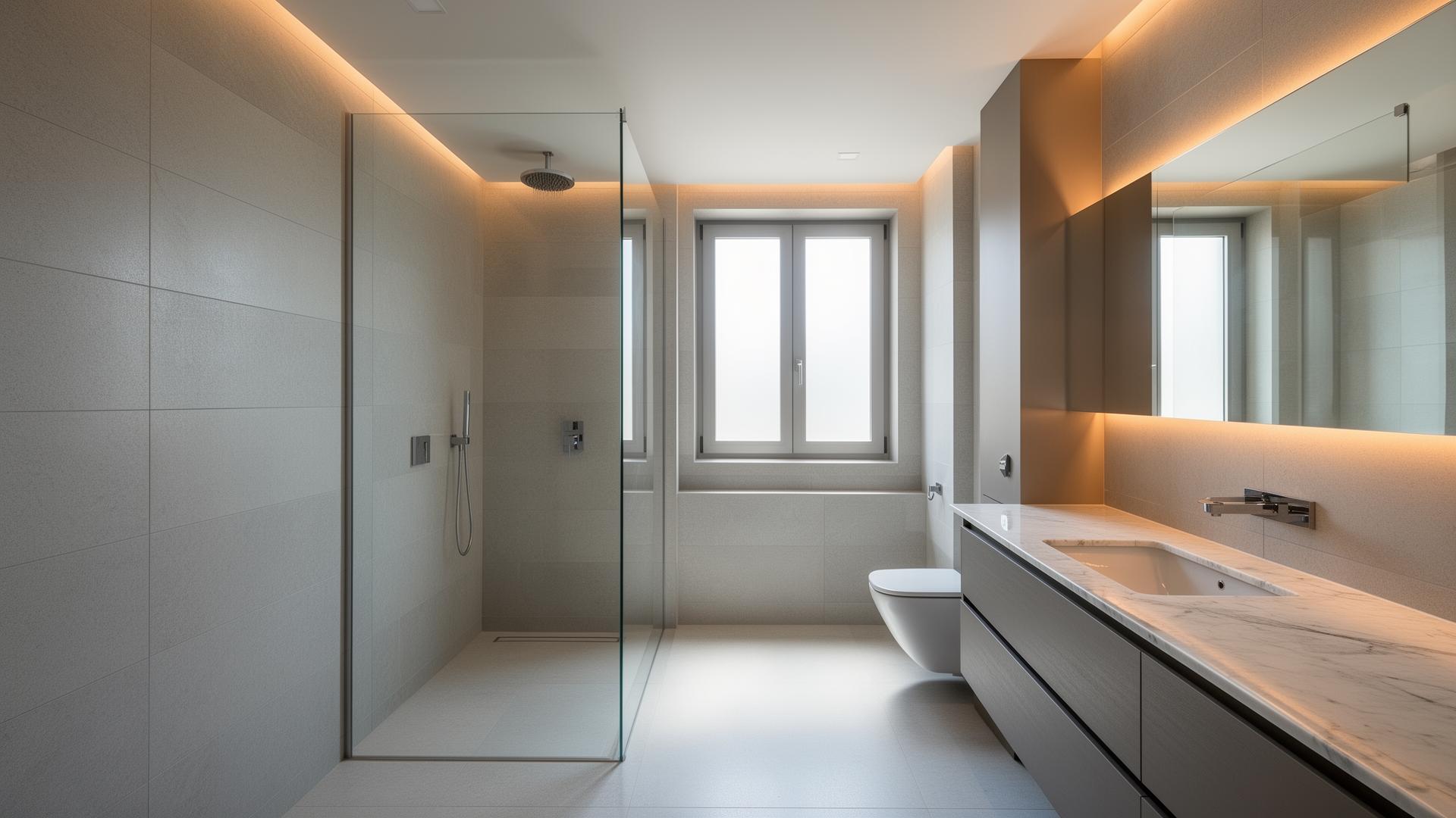 Ducha moderna terminada tras cambiar la bañera por plato de ducha en Madrid
